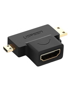 Переходник HD129 20144_ MicroHDMI + MiniHDMI Male / HDMI Female, черный Ugreen
