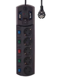 Сетевой фильтр EHV 5 м (5 розеток) черный 760125 Most