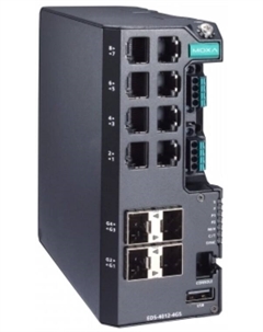 Коммутатор управляемый EDS-4012-4GS-LV 8*10/100BaseT(X) ports, 4*100/1000BaseSFP ports, dual power inputs 12/24/48 VDC Moxa
