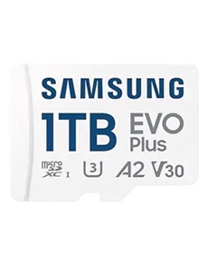 Карта памяти MicroSDXC 1024GB MB-MC1T0SA/EU EVO Plus Class 10, A2, V30, UHS-I (U3), W 90 МБ/с, R 160 МБ/с, адаптер на SD Samsung