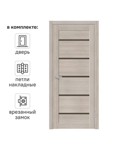 Дверь межкомнатная со стеклом Норт 60x200 см финиш-бумага цвет дуб эдисон с замком и петлями Velldoris