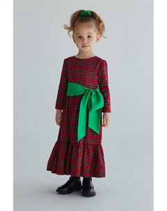 Хлопковое платье в клетку с бантом на поясе Evika kids