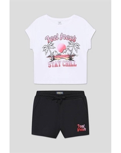 Комплект хлопковый из футболки и шорт с принтом Ovs