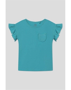 Футболка хлопковая с оборками на рукавах и карманом Ovs