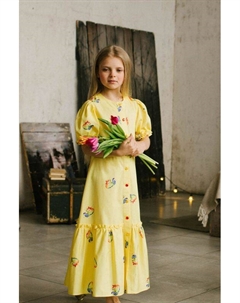 Платье хлопковое с пышными рукавами и принтом Evika kids