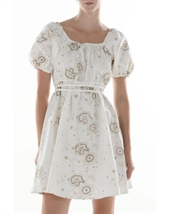 Платье хлопковое с рукавами фонариками и принтом Belucci