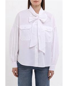 Рубашка хлопковая с бантом и карманами Piombo