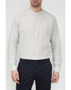 Рубашка из хлопка и льна с воротником стойкой в полоску Bomboogie
