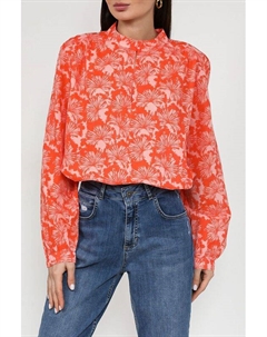 Блуза хлопковая с воротником стойкой и принтом Marc o'polo