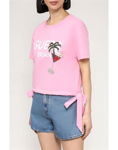 Футболка хлопковая с принтом на завязках Guess