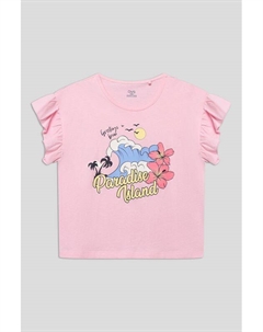 Футболка хлопковая с оборками на рукавах и принтом Ovs