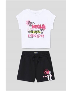 Комплект хлопковый из футболки и шорт с принтом Ovs