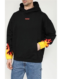 Худи из хлопкового футера с принтом на рукавах Hugo