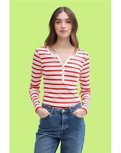 Лонгслив хлопковый на пуговицах в полоску Tom tailor