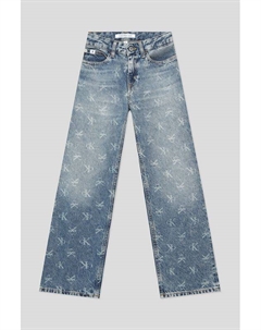 Джинсы с эффектом потертости и принтом Calvin klein jeans