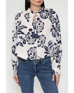 Блуза хлопковая с воротником на завязках и принтом More&more