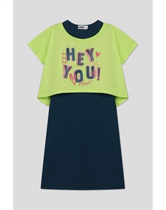 Платье хлопковое двойное с принтом Gioco