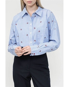 Хлопковая рубашка в полоску с принтом Tommy hilfiger