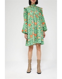 Хлопковое платье расклешенное с пышными рукавами и рюшами Belucci