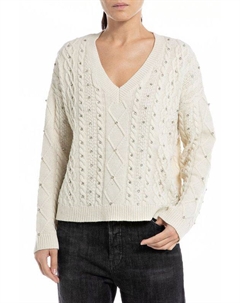 Пуловер текстурной вязки cо стразами Replay