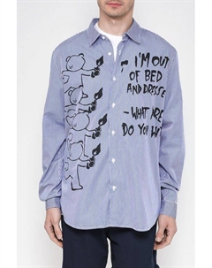 Хлопковая рубашка в полоску с принтом Guess