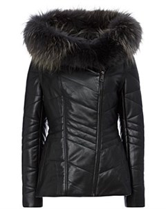 Утепленная кожаная куртка с отделкой мехом песца Снежная королева