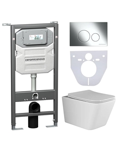 Подвесной унитаз с инсталляцией Metric CN3007_1001CH_1000 с кнопкой Round хром и шумоизоляцией белый Ceramica nova