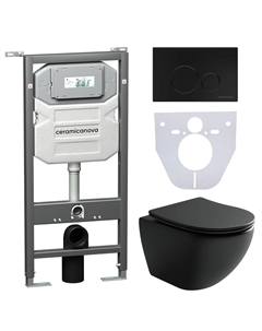 Подвесной унитаз с инсталляцией Forma CN4002MB_1001B_1000 с кнопкой Round и шумоизоляцией черный матовый Ceramica nova