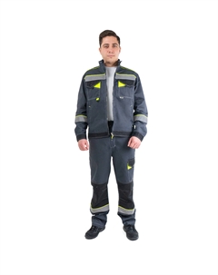 Костюм мужской рабочий Корвет Коттон КБ 1 60-62 рост 182-188 см темно-серый/лимон Joker