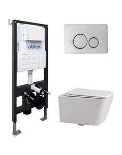 Комплект инсталляции Abber с унитазом Rechteck с кнопкой хром и сиденьем микролифт (AC1201-AC0105-AC0121)