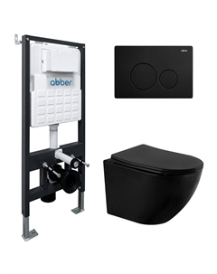 Комплект инсталляции Abber с унитазом Bequem с кнопкой черной и сиденьем микролифт (AC1100MB-AC0105-AC0121MB)
