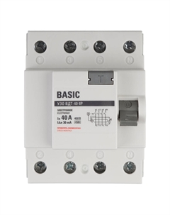 УЗО Basic ВДТ-40 40А 3P+N тип AC 30 мА 4,5 кА (elcb-4-40-30e-sim) Ekf
