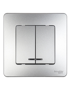 Выключатель Blanca двухклавишный встраиваемый алюминий с подсветкой (BLNVS010513) Systeme electric