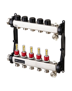 Коллектор для теплого пола 1 ВР(г) х 5 выходов 3/4 НР(ш) ЕК х 1 ВР(г) с расходомерами (77310005) Tece
