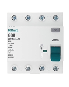 УЗО УЗО-03 63А 3P+N тип AC 300 мА 6 кА компактное (14252DEK) Dekraft