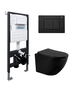 Комплект инсталляции Abber с унитазом Bequem с кнопкой черной и сиденьем микролифт (AC1100MB-AC0105-AC0120MB)