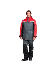 Костюм рабочий мужской утепленный КМ-10 52-54 рост 170-176 см серо-черный/красный Гк спецобъединение