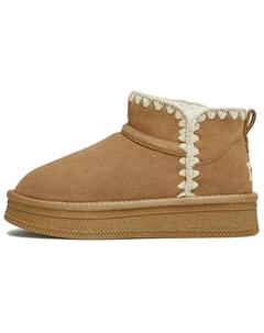 Женские короткие угги из искусственного меха с подкладкой под овчину желто-коричневые, цвет Yellow Brown (Faux Wool Lining) Tatá