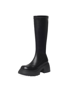 Высокие сапоги на каблуке женские черные с длинным голенищем на флисовой подкладке, цвет Black Long Shaft Fleece-Lined Echo&yolo