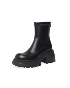 Высокие сапоги на каблуке женские черные с короткой подкладкой из флиса, цвет Black Short Fleece-Lined Echo&yolo