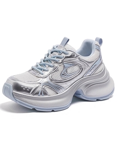 Скользоустойчивые дышащие утяжеленные кроссовки с эффектом увеличения роста для женщин серо-серебристо-синие сетчатые, цвет Gray/Silver/Blue, Mesh Style Camel