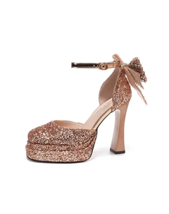 Женские туфли на платформе с массивным каблуком шампань, цвет Champagne Weishibangwei