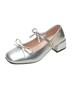 Женские туфли Мэри Джейн на массивном каблуке серебристые, цвет Silver Czrsk