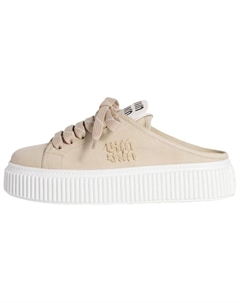 Женские противоскользящие закрытые тапочки бежево-желтые Miu miu