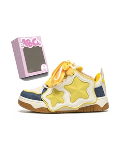 Женские скейтерские кроссовки низкие белые, сырно-желтые (индивидуальный пошив) Abcio