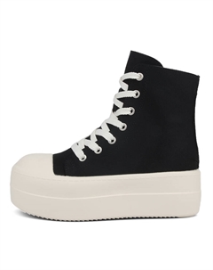 Ботфорты на платформе женские черно-белые с черно-белой тканевой поверхностью, цвет Black White Fabric Surface Wenpu