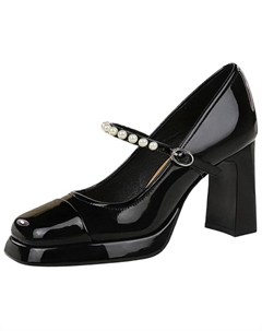 Женские туфли Мэри Джейн на массивном каблуке черные, цвет Black Bigtree