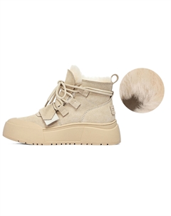 Короткие полусапожки женские бежево-желтые, с абрикосовой флисовой подкладкой C°banner