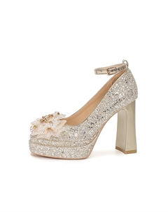Женские туфли на платформе с массивным каблуком шампань, цвет Champagne Zubumei