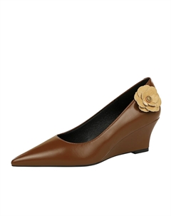 Женские туфли на платформе с клиновидным каблуком - светло-коричневые [Высота каблука 6 см], цвет Light Brown[Heel Height 6cm] Qitumaul